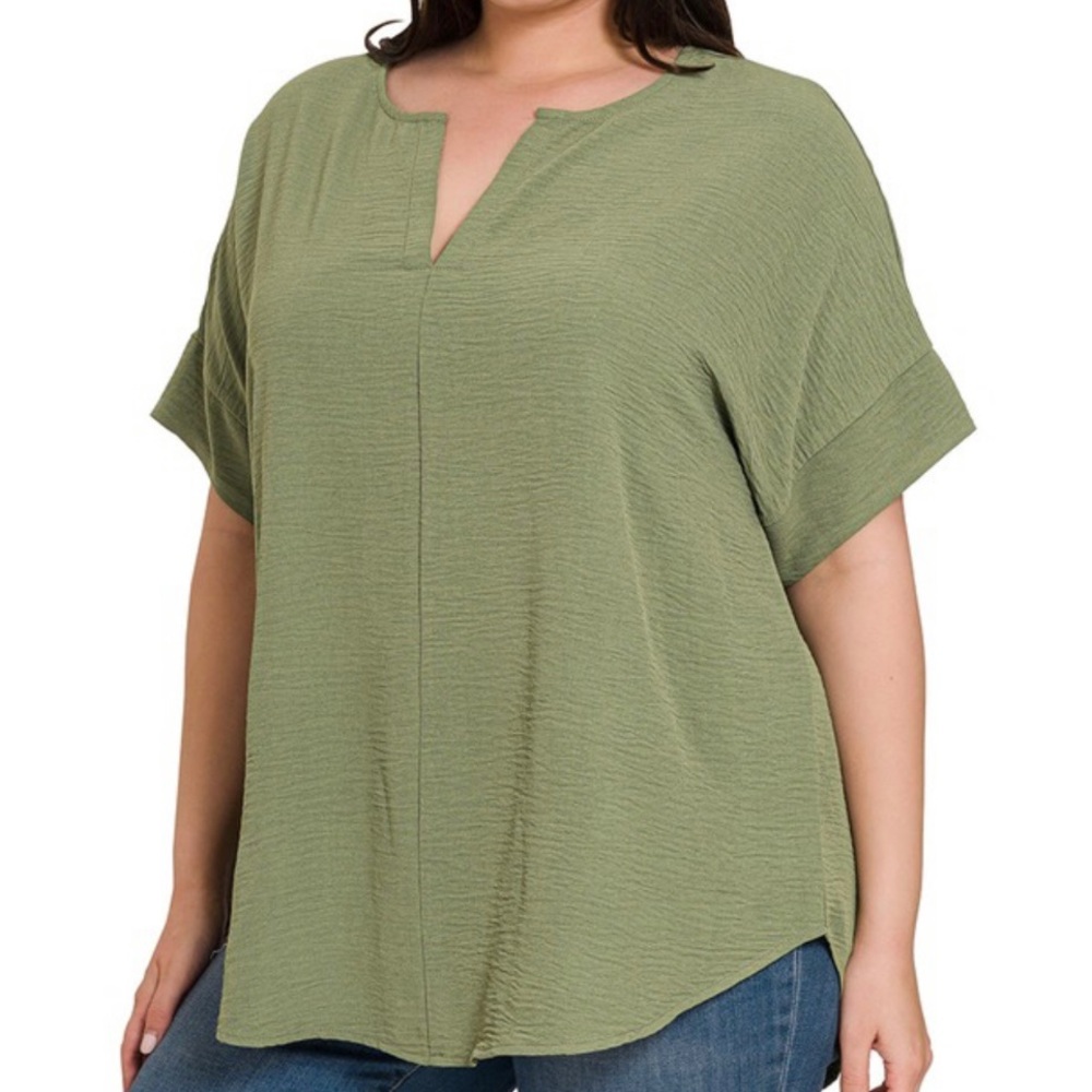Plus Dolman Split Front Olive Top